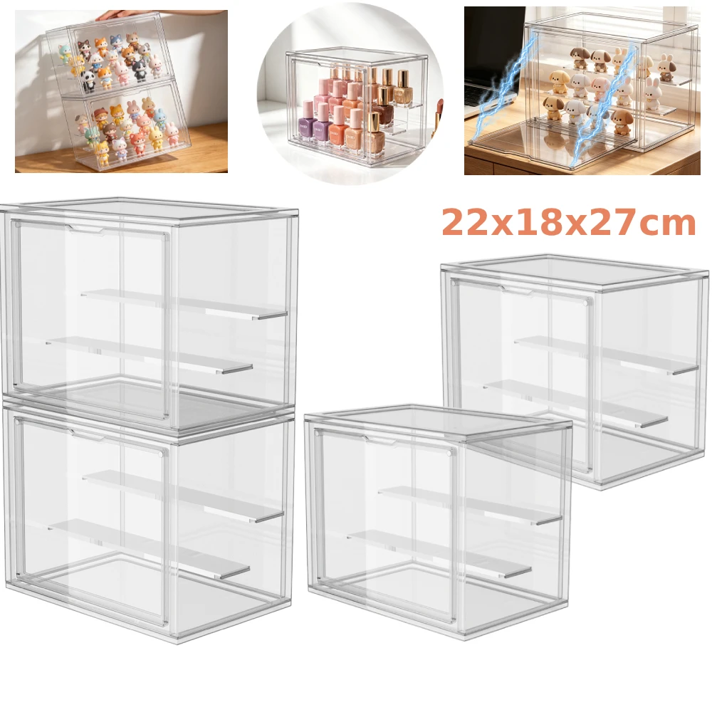 27×22×18cm Blind-Box-Aufbewahrungsbox 4er/8er-Set Transparente Vitrine Stapelbare Durchsichtige Box Staubdichter Spielzeug-Organizer Puppenfiguren-Blind-Box-Organizer Schrank-Display-Regal