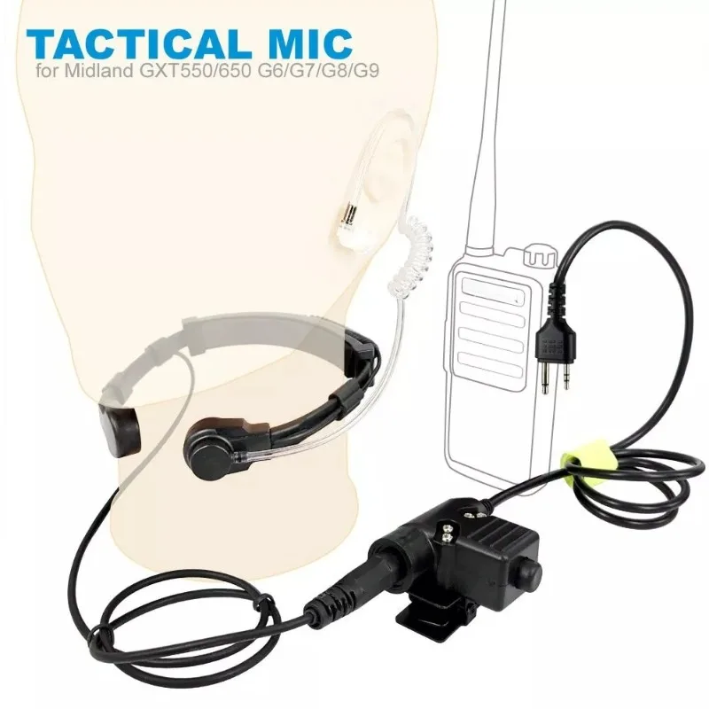 

Walkie Talkie Microphone Heavy Duty U94 PTT Neck Throat Mic Earpiece Radio Tactical Headset for MIDLAND GXT550/650/G6/G7/G8/G9