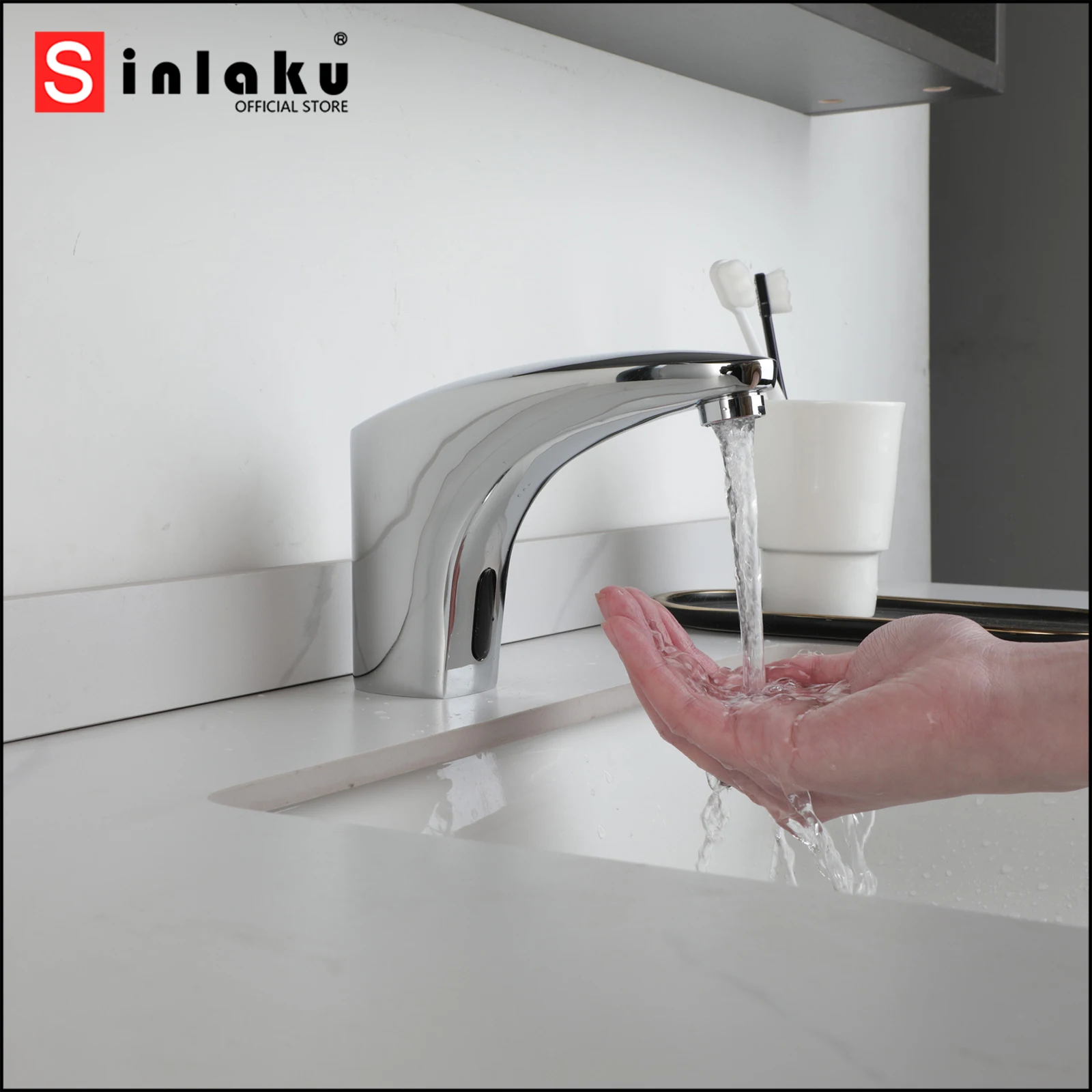 

SINLAKU Automatic Touch Sensor Faucets Chrome Finished Basin Faucet Bathroom Sink Free Touch Hot And Cold Stream Water Mixer Tap