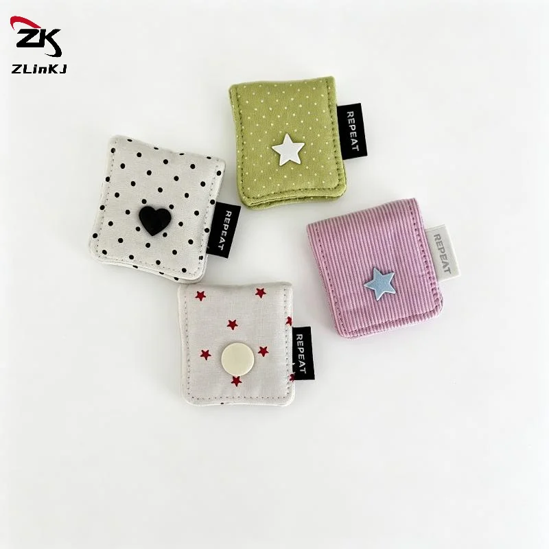 (ZYDD01) 1Pcs Earphone Decoration Accessories Handmade Fabric Cute Wave Dot Earphone Storage Bag Data Cable Organizer