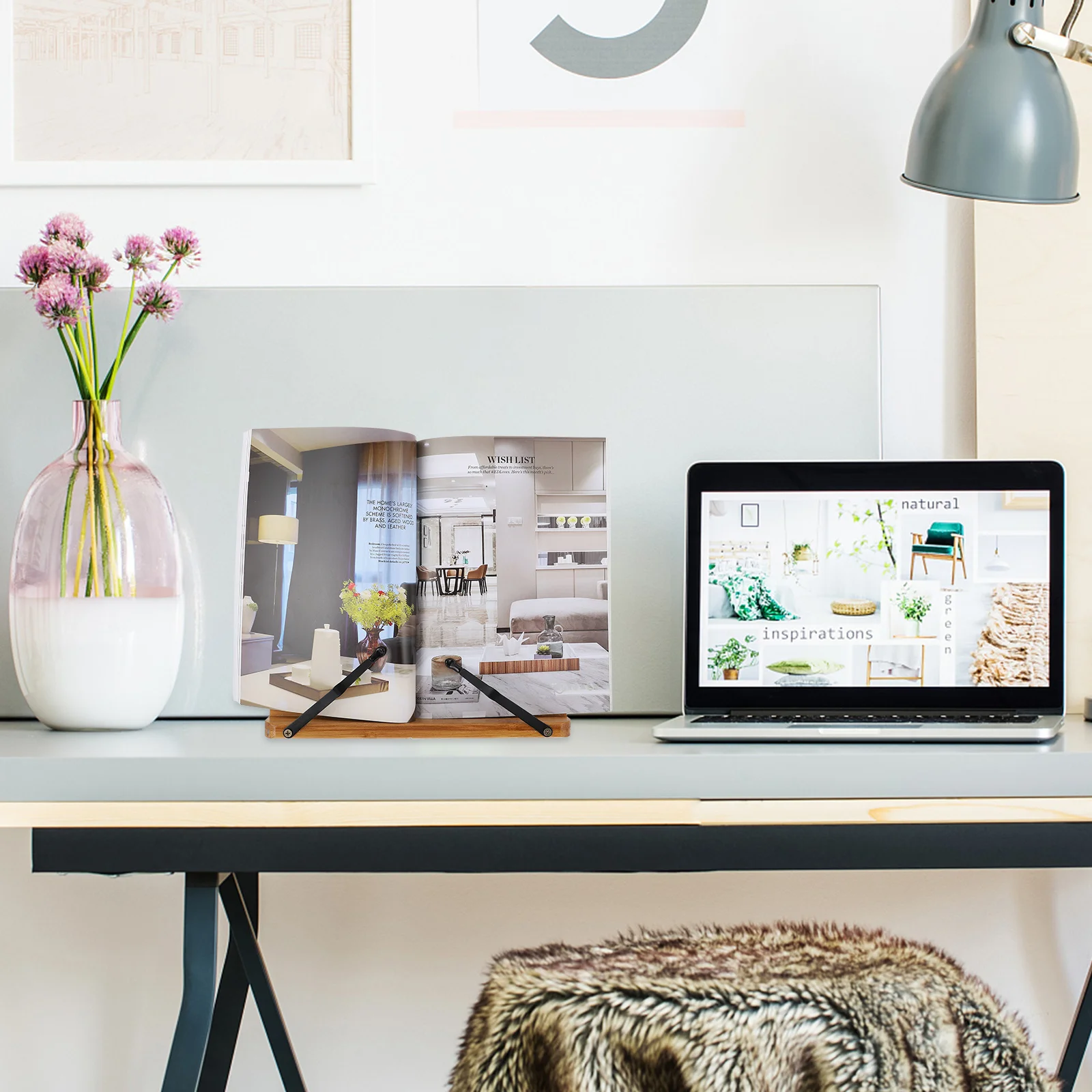 حامل القراءة رف الكتب المكتبي من الخيزران للكتب والكمبيوتر المحمول رف تخزين بسيط للمنزل والمكتب ورف القراءة متعدد الوظائف #6