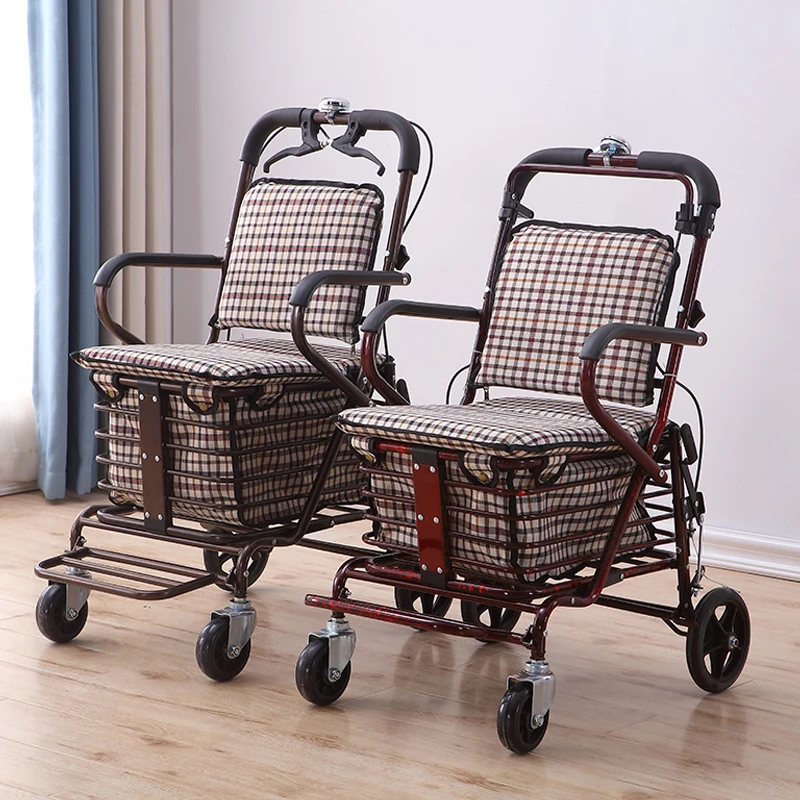 Folding Elderly Walking Shopping Cart Seat Can Sit With Four Wheels To Buy Vegetables