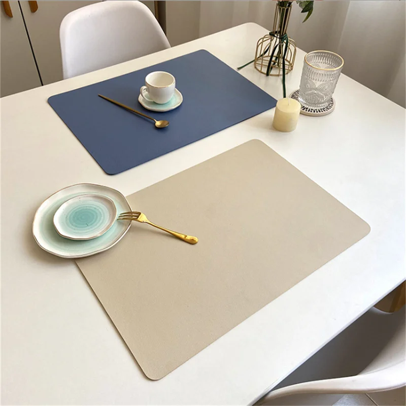 

Solid Color PU Leather Placemat 30x45cm Rectangular Dining Table Mat Anti-Slip Heat-Resistant Home Insulation Pad