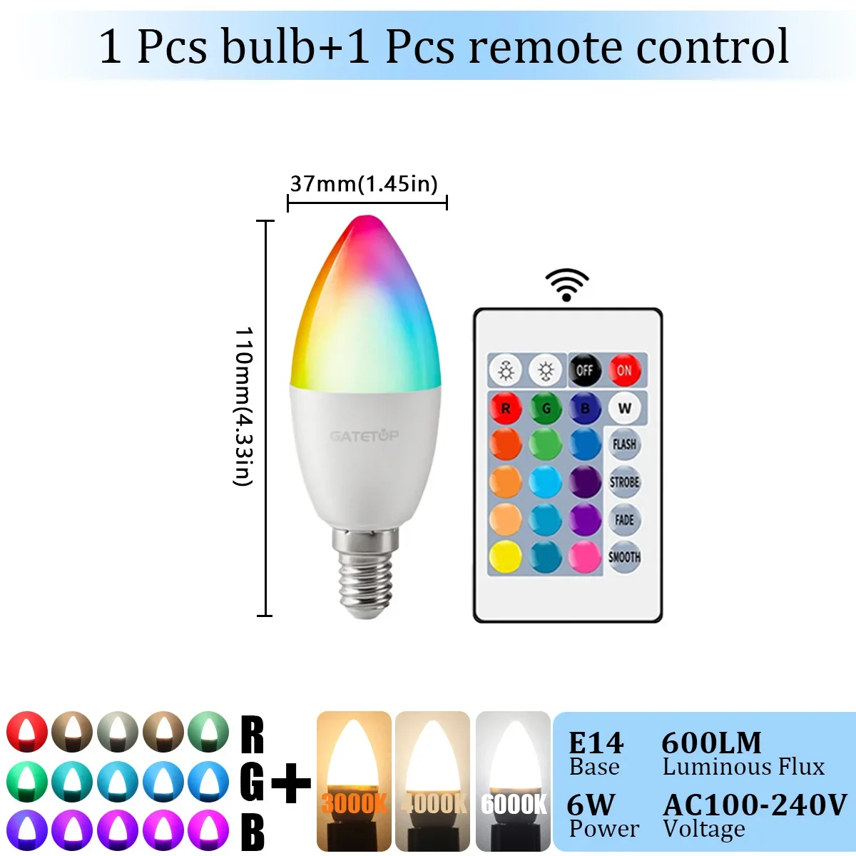 1-10 STKS E14 Kaars LED Lamp RGB 24 Sleutel Afstandsbediening Dimbaar 6 W AC220V 110 V Kleurrijke Verandering voor Slaapkamer Woonkamer Lamp