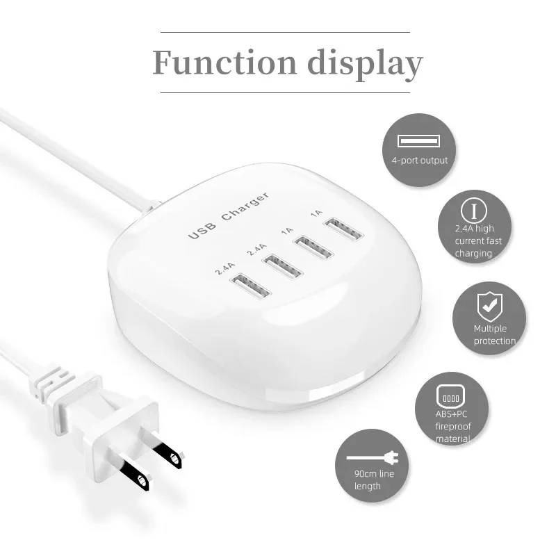 USB Charging Station 10-Ports 50W/10A Multi Port USB C Hub Charger for Cellphone Tablet Multiple Devices Extension Socket