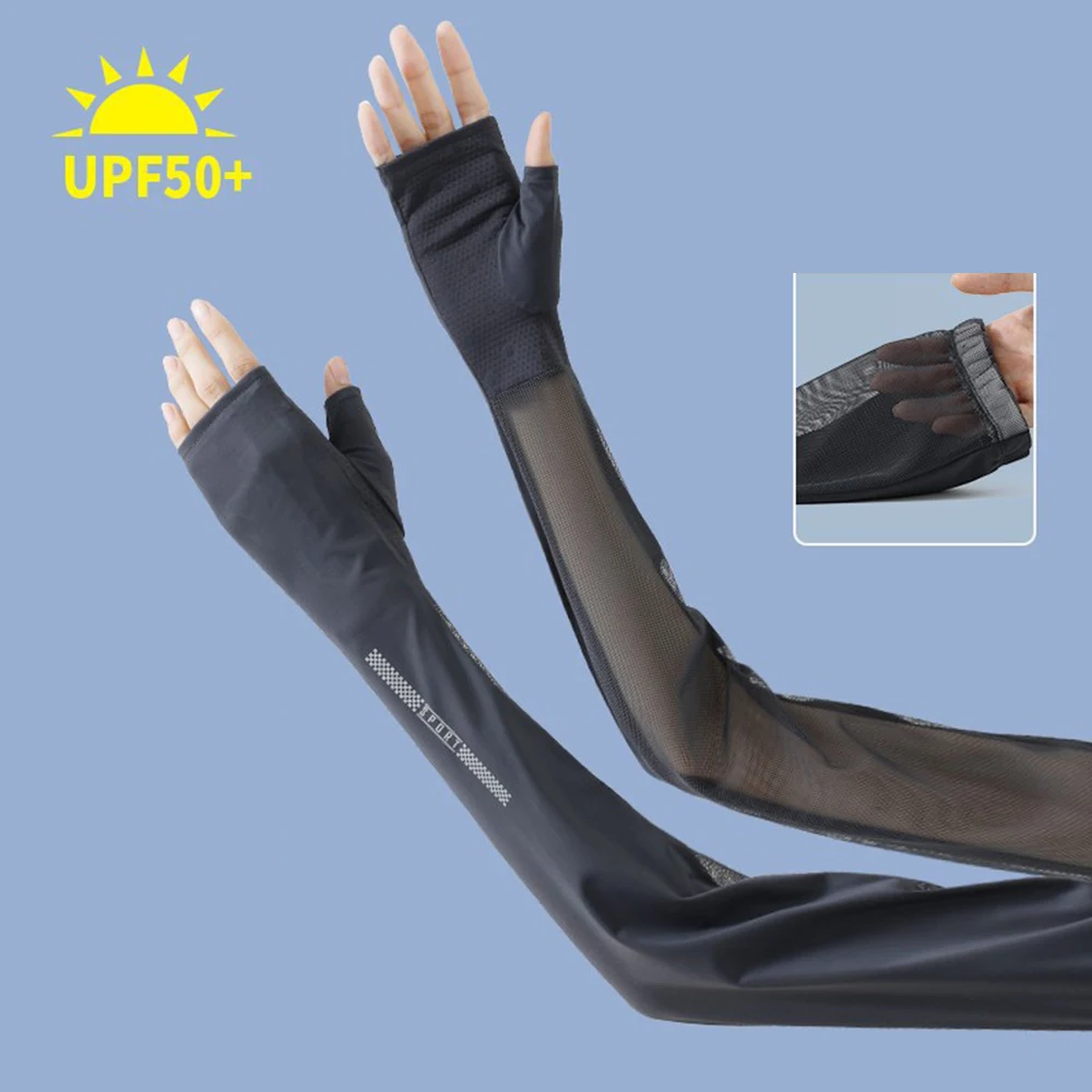 Summer UPF 50+ Ice Silk Arm Sleeves Women Lace Long Anti-Slip UV Protection Gloves For Driving Cycling Breathable Arm Covers