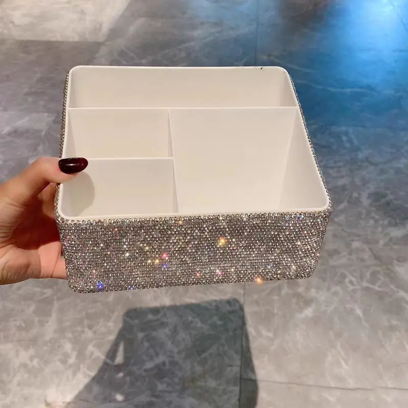 High appearance level plastic debris storage box artificial diamond tabletop kitchen living room bedroom cosmetic storage box