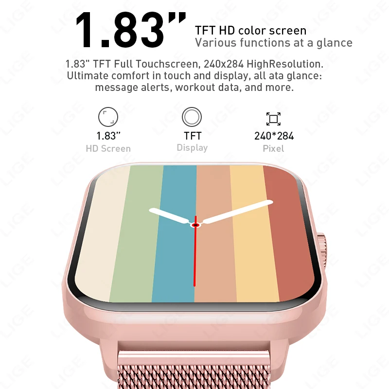 LIGE New Women Smart Watch 24/7 Heart rate Health Monitor  Fitness IP68 Waterproof Bluetooth Call Men Smartwatch For Android IOS