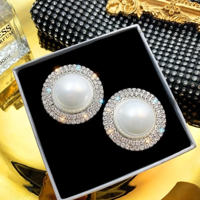 

Exaggerated Pearl Large Earrings S925 Silver Needle Luxury Feelings Women's Fashion Personality Ear Jewelry Elegant Style