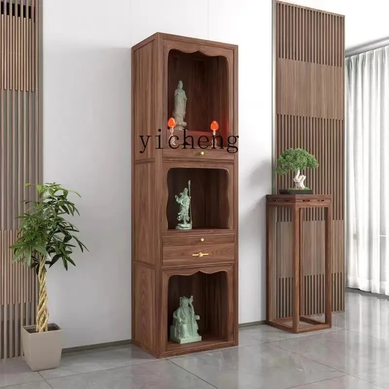 New Chinese-style Three-layer Household Bodhisattva Shrine Black Walnut Solid Wood Landlord Cabinetl6
