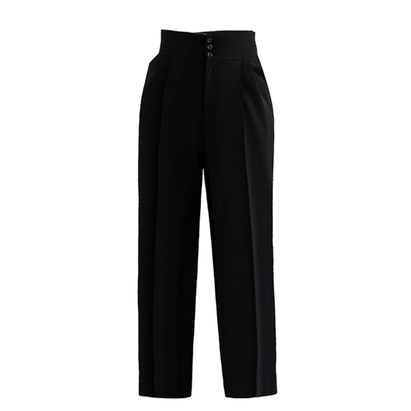 Pantalons de spectacle de danse latine pour hommes, pantalons noirs à Double boutonnage, Chacha Rumba Tango, vêtements de danse latine pour adultes, 2025 DQS16451