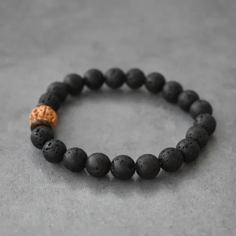 Natural Volcanic Stone Beads Bracelets Black Lava Men Bracelet Vajra Bodhi Rudraksha Charm Bracelets Bangle for Women