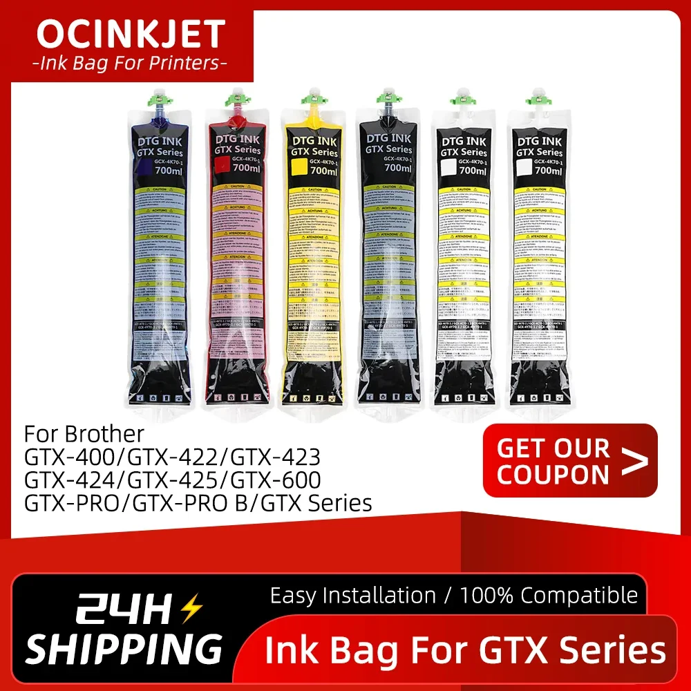 

700ML GTX Ink Bag With Chip DTG Textile Ink Pack For Brother GTX-422 GTX-423 GTX-424 GTX-425 GTX-600 GTXPRO GTXPROB GTX Series