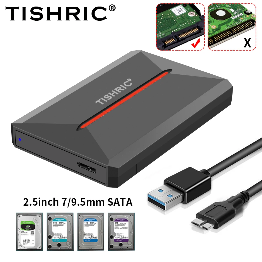 

TISHRIC 2.5" SATA HDD Enclosure USB 3.0 (5Gbps) for 7/9.5mm Hard Drives Ideal For Gaming & Storage Expansion