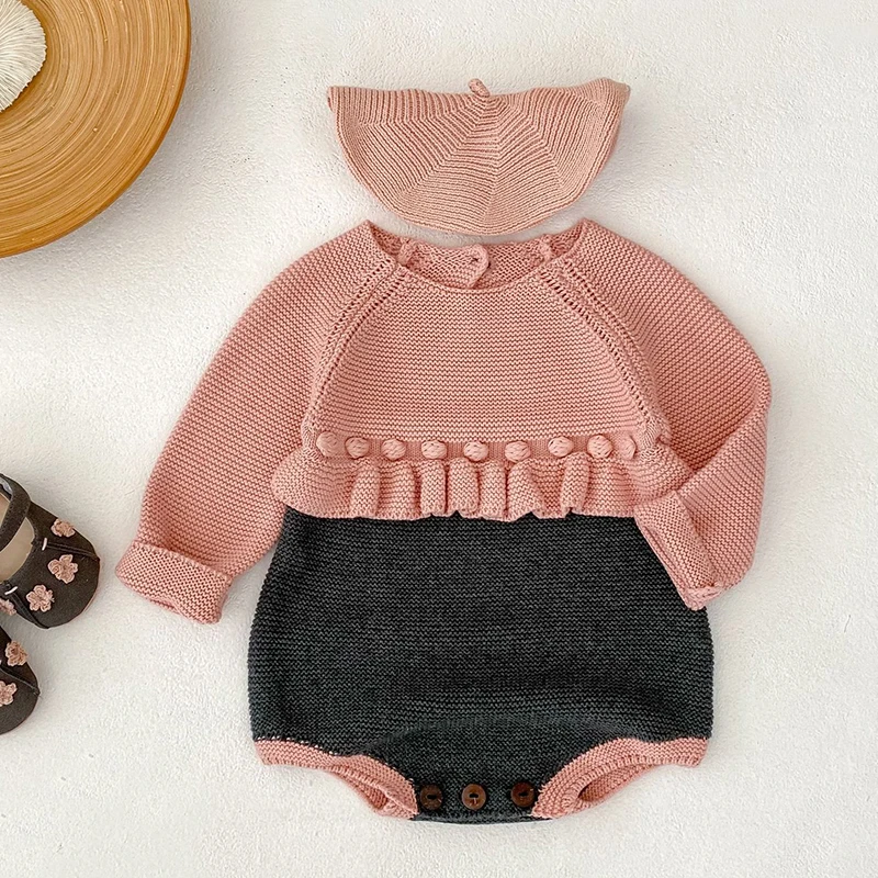 

2025 New Autumn 0-24M Children Knitted Clothes Newborn Baby Girls Knitted Bodysuits Infant Baby Girls Long Sleeves Jumpsuit