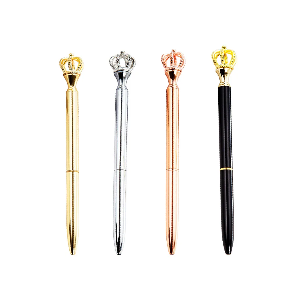

4pcs Crown Head Gel Pen Creative Beautiful Metal Gel Pen for Girl Kid Child (Black, Electroplated Gold, Electroplated Gold,