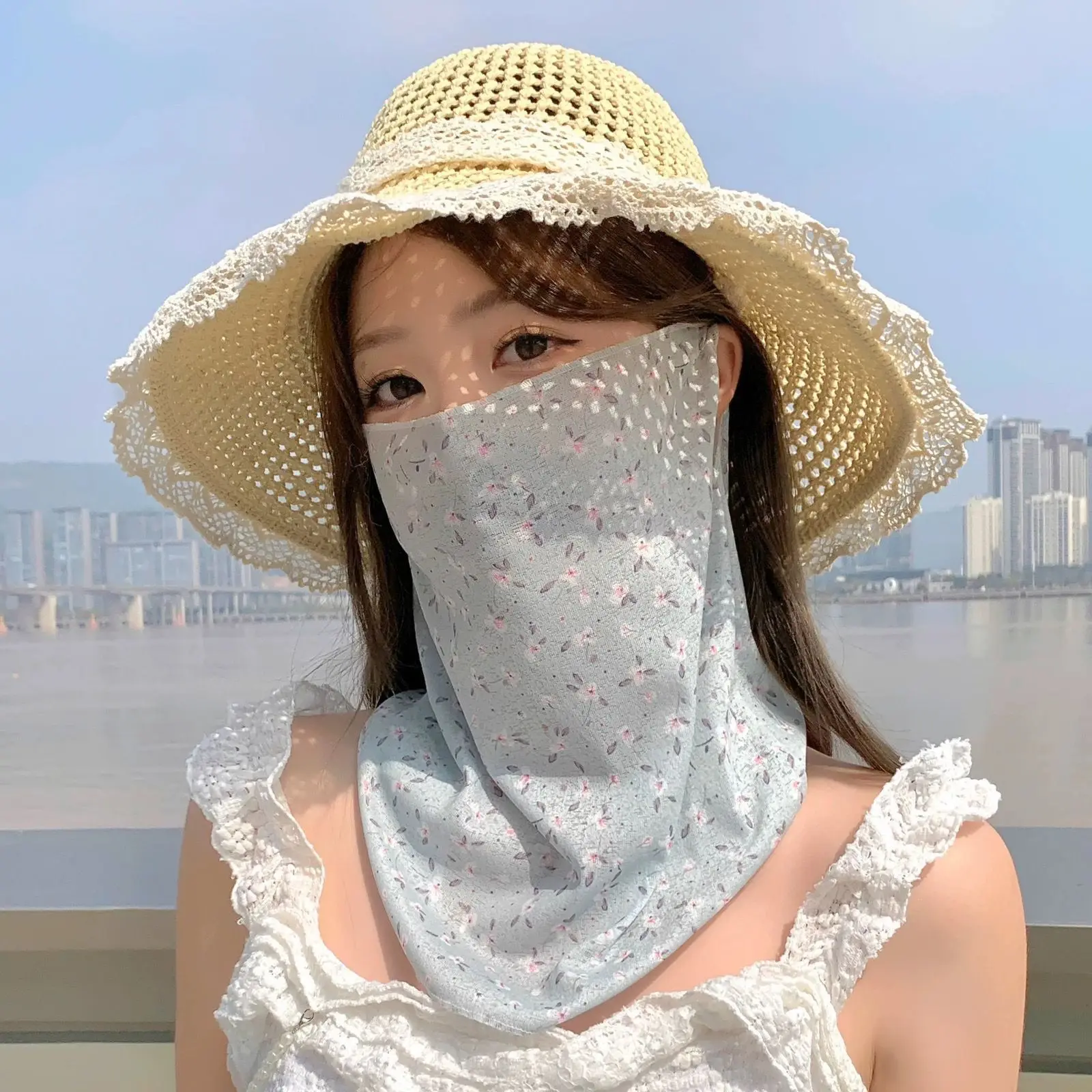 Summer Full-Face Windproof Mask for Women Driving & Cycling Fresh-Style Neck Scarf, Face Covering, Neck Protector