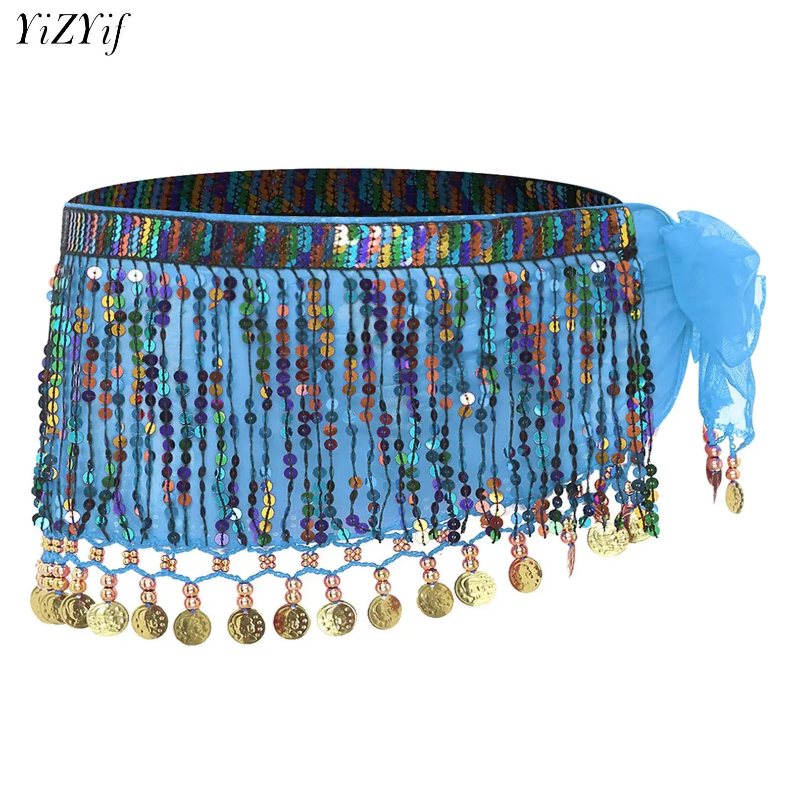 

Women's Belly Dance Tassels Hip Scarf Sequin Tassel Plastic Beads Colorful Waist Belt Skirt Cha-Cha Samba Performance Costume