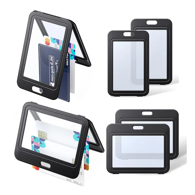 

Double-Sided Clear Black Badge Holder for Work ID Card Vertical Horizontal Access Pass Commuter & Campus Pass Card Cover Case