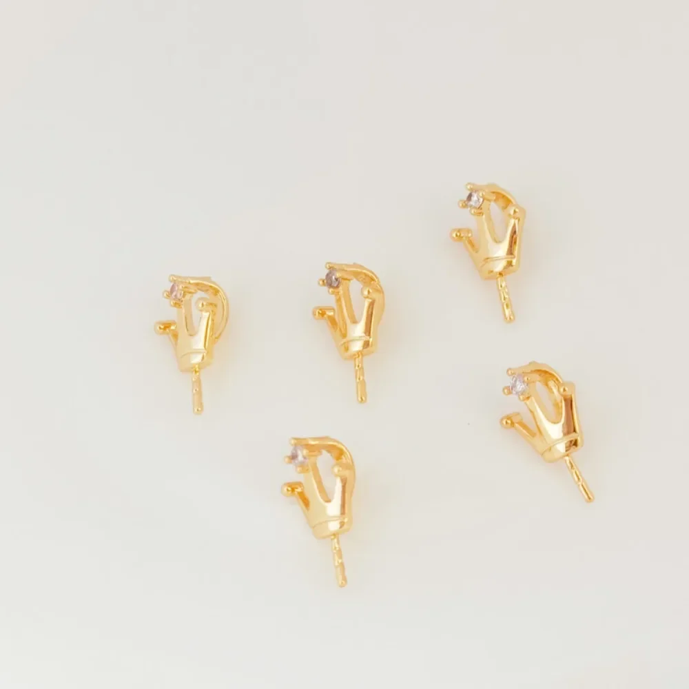 نحاس عيار 14 قيراط مطلي بالذهب، مرصع بالزركون، غطاء تاج، دبوس معلق، قلادة من اللؤلؤ واليشم، إكسسوار DIY #5