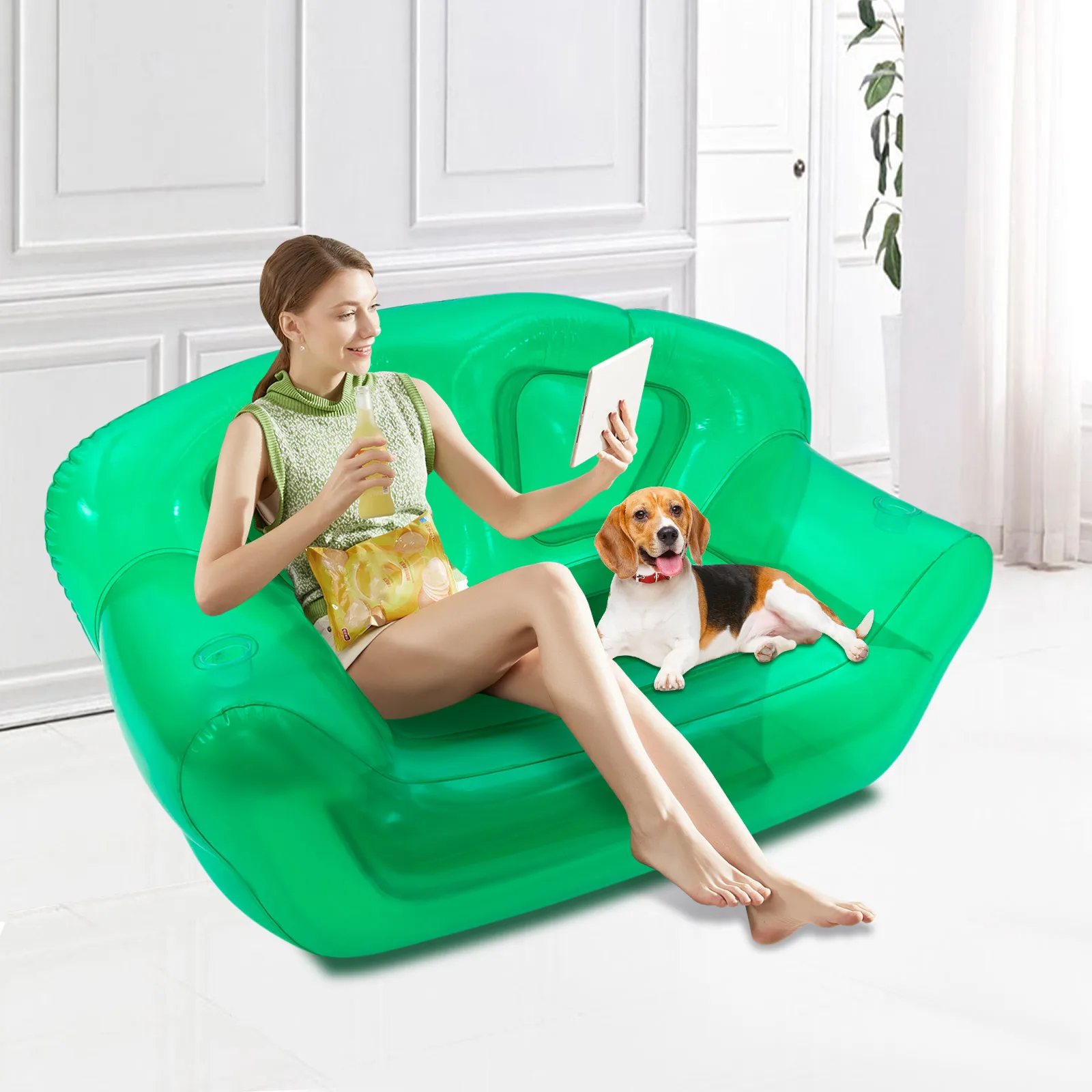 Sofa Tiup Portabel Sofa Tiup Sofa Tiup Berkualitas Tinggi untuk Dua Orang untuk Rumah Berkemah Halaman