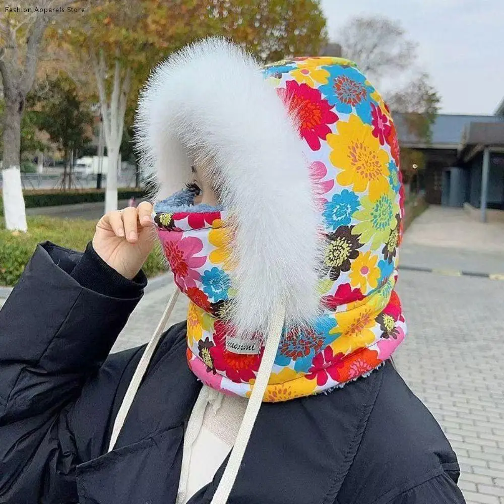 

Ветрозащитная зимняя велосипедная шапка 3-в-1, клетчатый теплый шарф с цветочным принтом, маска для лица, утеплитель для шеи, морозостойкая шапка Lei Feng, уличная