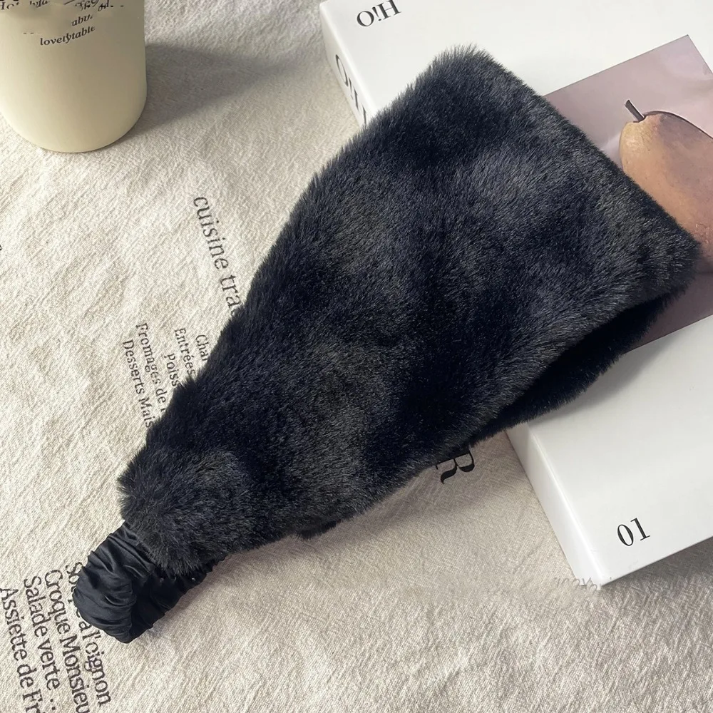 

Ear Warm Fluffy Plush Headband Windproof Korean Style Rabbit Fur Hairband Photography Wide Edge Winter Elastic Headband Autumn