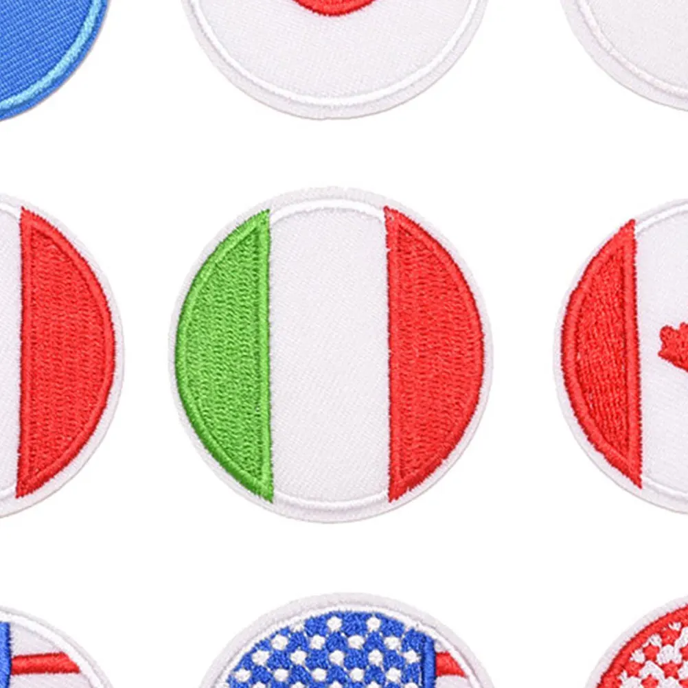 

18 Pcs National Flag Stickers Clothing Accessories Crewel Embroidery Patch DIY Round