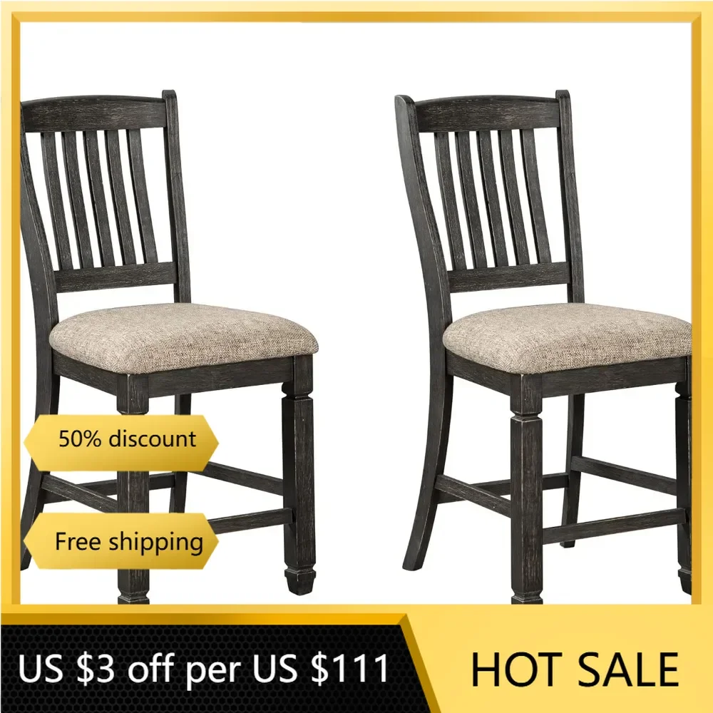 

Tyler Creek Farmhouse 24.38" Counter Height Upholstered Barstool, Set of 2, Almost Black，Engineered Wood