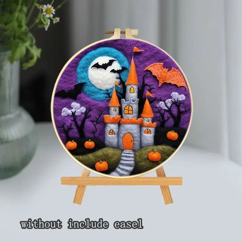 

1 Pack Diy Wool Felting Halloween Castle Kit For Beginners Needle Felt Starter Set With Embroidery Frame Diy Home Decor Craft