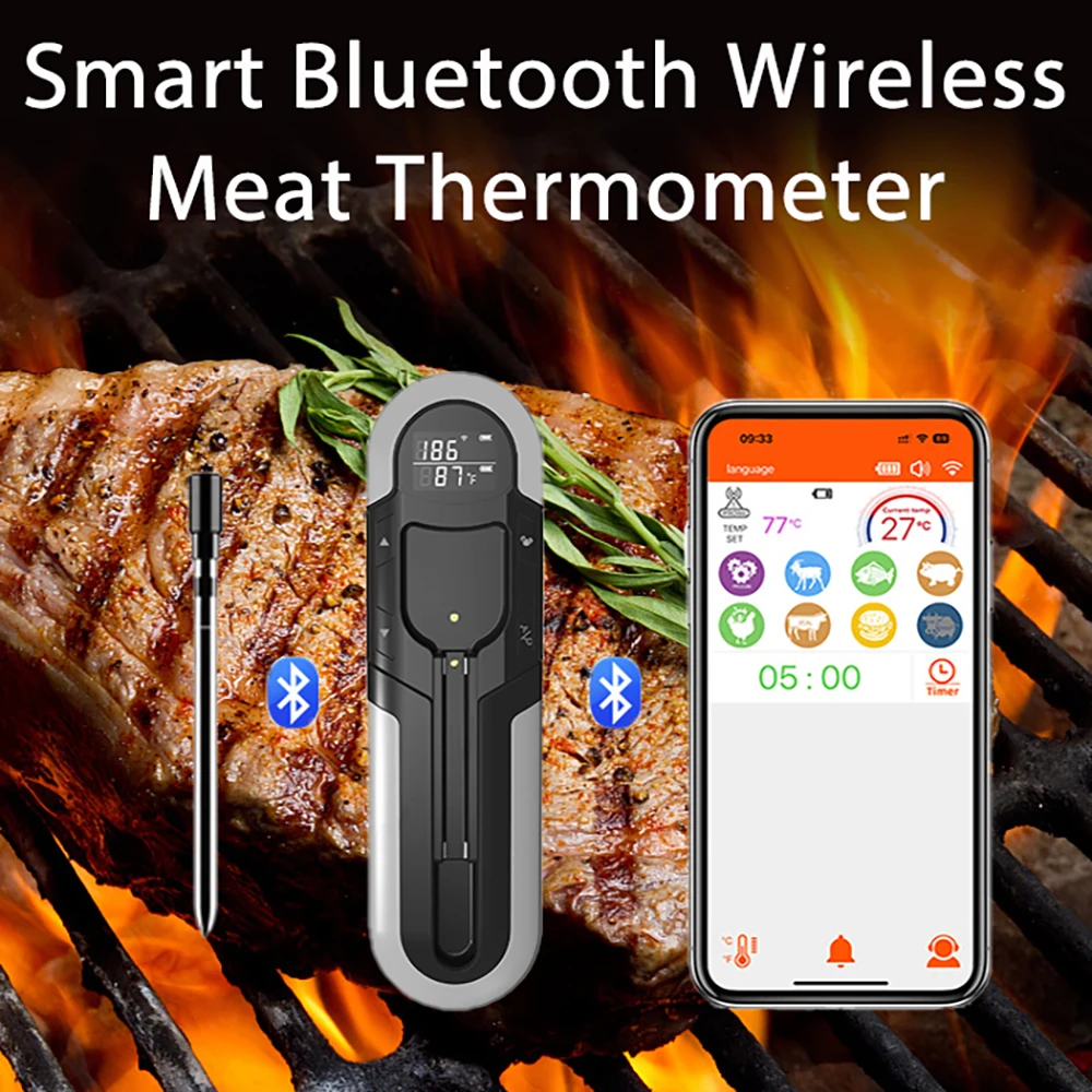 Termometro per carne wireless Termometro per barbecue digitale Bluetooth intelligente con amplificatore per griglia da forno da cucina