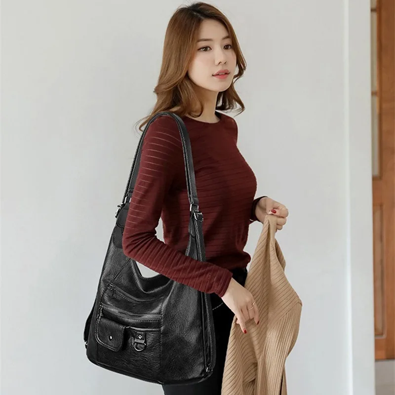 Large Capacity Retro Shoulder Bag Women’s Shoulder Bag Designer Multi-functional PU Leather Simple Fashion Backpacks