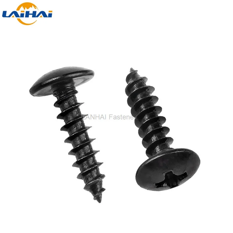 10/50pcs M2.2 M2.9 M3.5 M3.9 M4.2 M4.8 Black 304 Stainless Steel Cross Phillips Large Round Truss Head Self Tapping Wood Screw