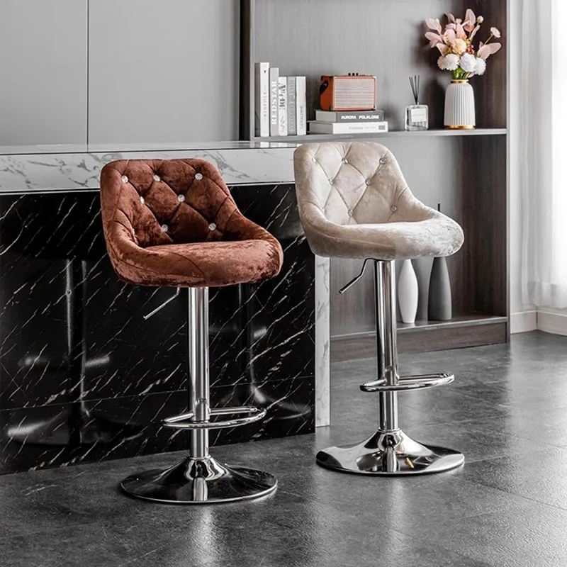 

Metal Modern Design Bar Stool Velvet Luxury Personalized High Quality Party Chairs Round Adjustable Taburetes De Bar Furniture