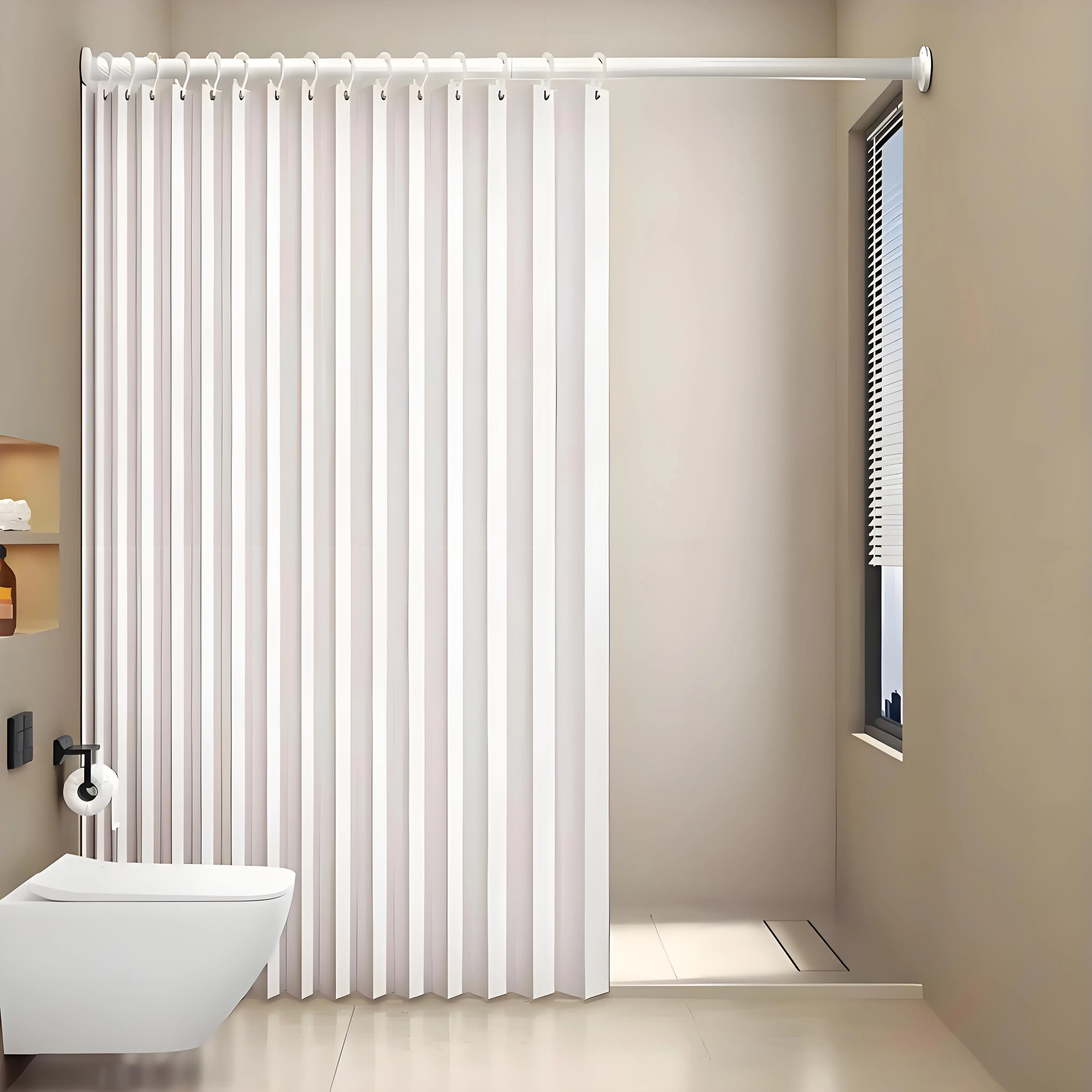 No Drill Semi Transparent Shower Curtain Soft Light with Hooks for Dark Small Bathroom Easy Install Balance Light Privacy