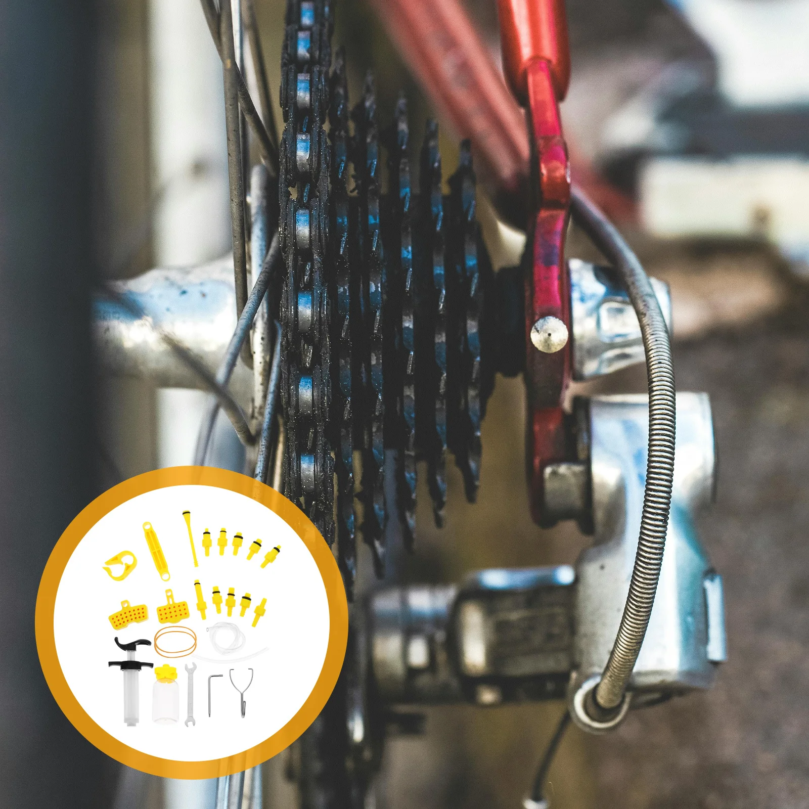 1 Set Plastic Injection Syringe Bike Brake Bleed Kit High Volume Hose Clamp Rotating Fittings For