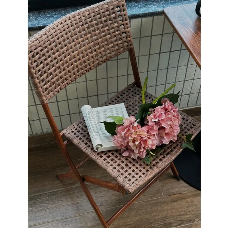 Folding Plastic Rattan Chair Portable Camping Wicker Chair Outdoor Patio Balcony Garden Seating Relaxing Armchair Lightweight