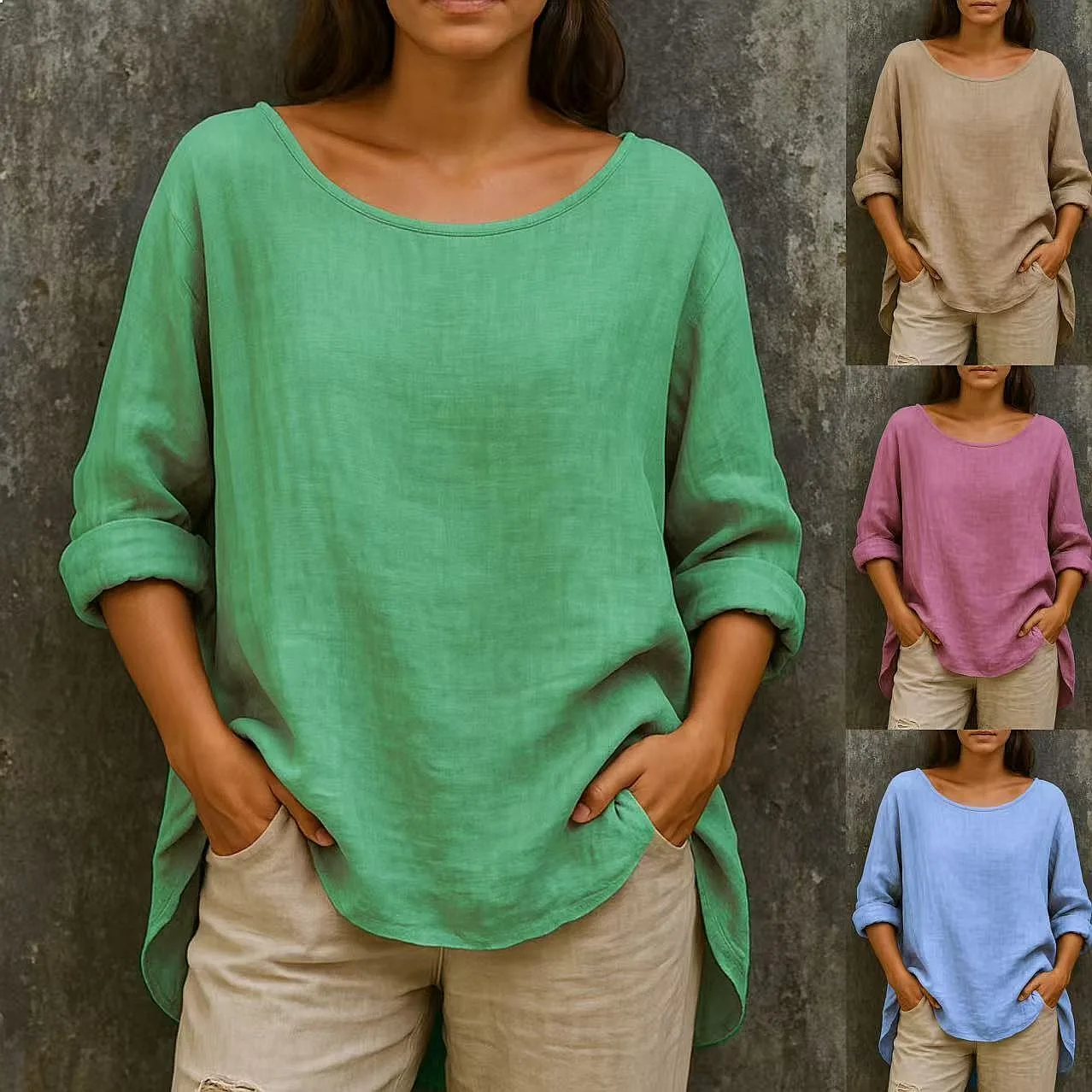 Cotton Linen Tops Summer T Shirts Women Casual Loose Retro Round Neck Tee Blouse