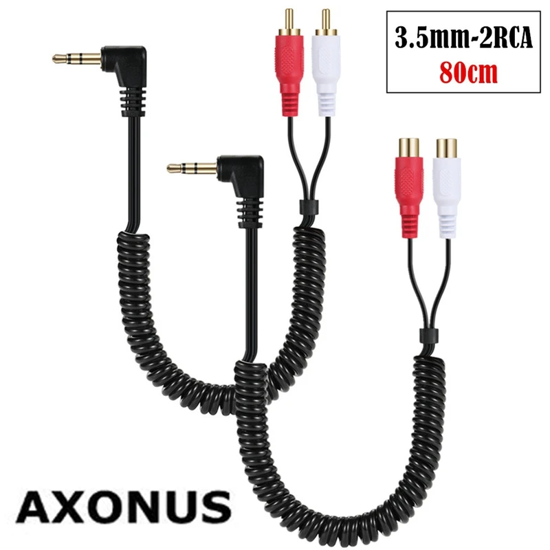 Coiled Spiral 3.5mm to 2RCA  Audio Adapter cable RCA Y Splitter Cable  for Speakers Tablet HDTV MP3 Player  0.8meter