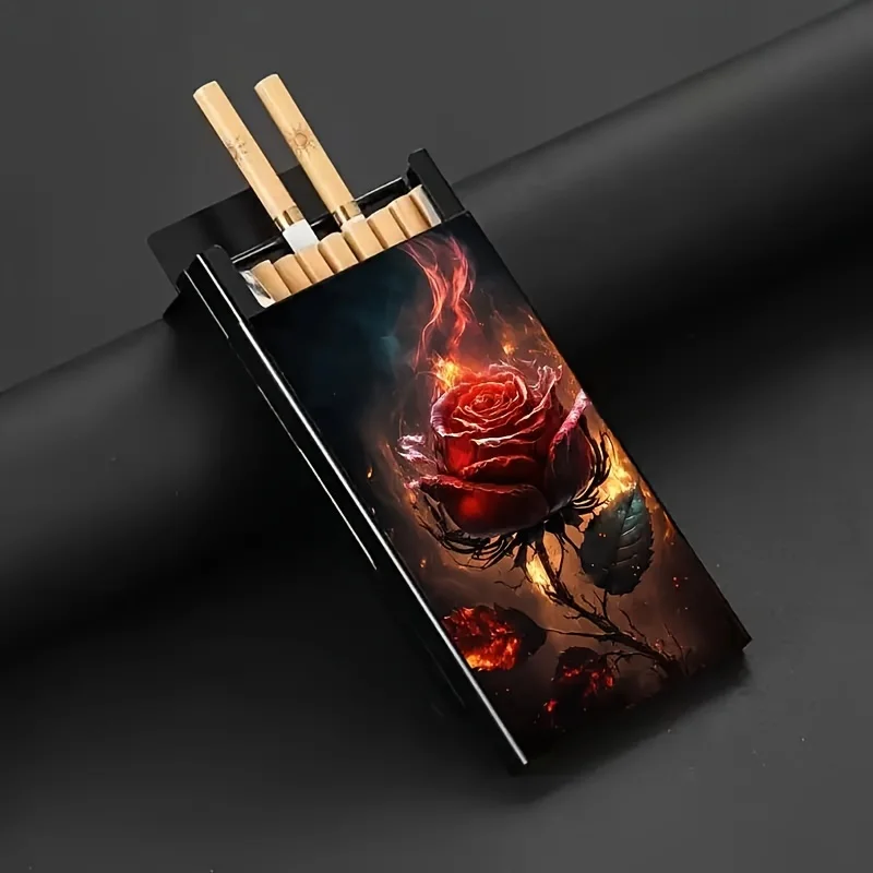 Slim Aluminum Cigarette Case,Roses/Starry Sunflower/Dark Romance Roses Design,Elegant Pocket Box For Cigarettes,Anniversaries