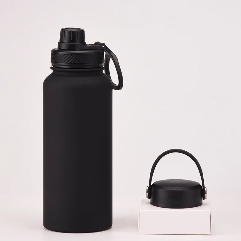 Stainless Steel Thermos Cup A Double Cover 1L Large Capacity Water Cup Portable Outdoor Double Drink Sports Kettle