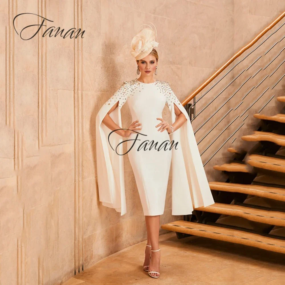 

Customized Formal Cap Sleeve Sheath Mother Of The Bride Dresses Midi Lengh Beading O-Neck Wedding Guest Gowns For Women vestidos