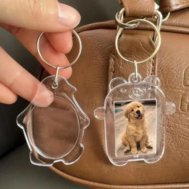 5 Pcs Transparent Acrylic Keychains Lovely Blank Photo Frame DIY Pendant Fashion Versatile Keychains Couple Anniversary Gift