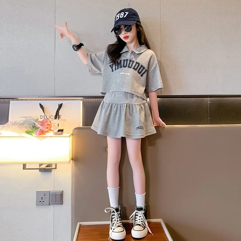 Children's Top and Bottom Two Pieces Girls Juvenile Loungwear Outfit Polo Short T Top+Short Skirt Children Sets Sale Price