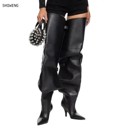 2024 Nnw Stiletto Belt Buckle Decoration Over The Knee Boots Women's Fashion Hollow Out Long Boots Banquet Stage Shoes 44