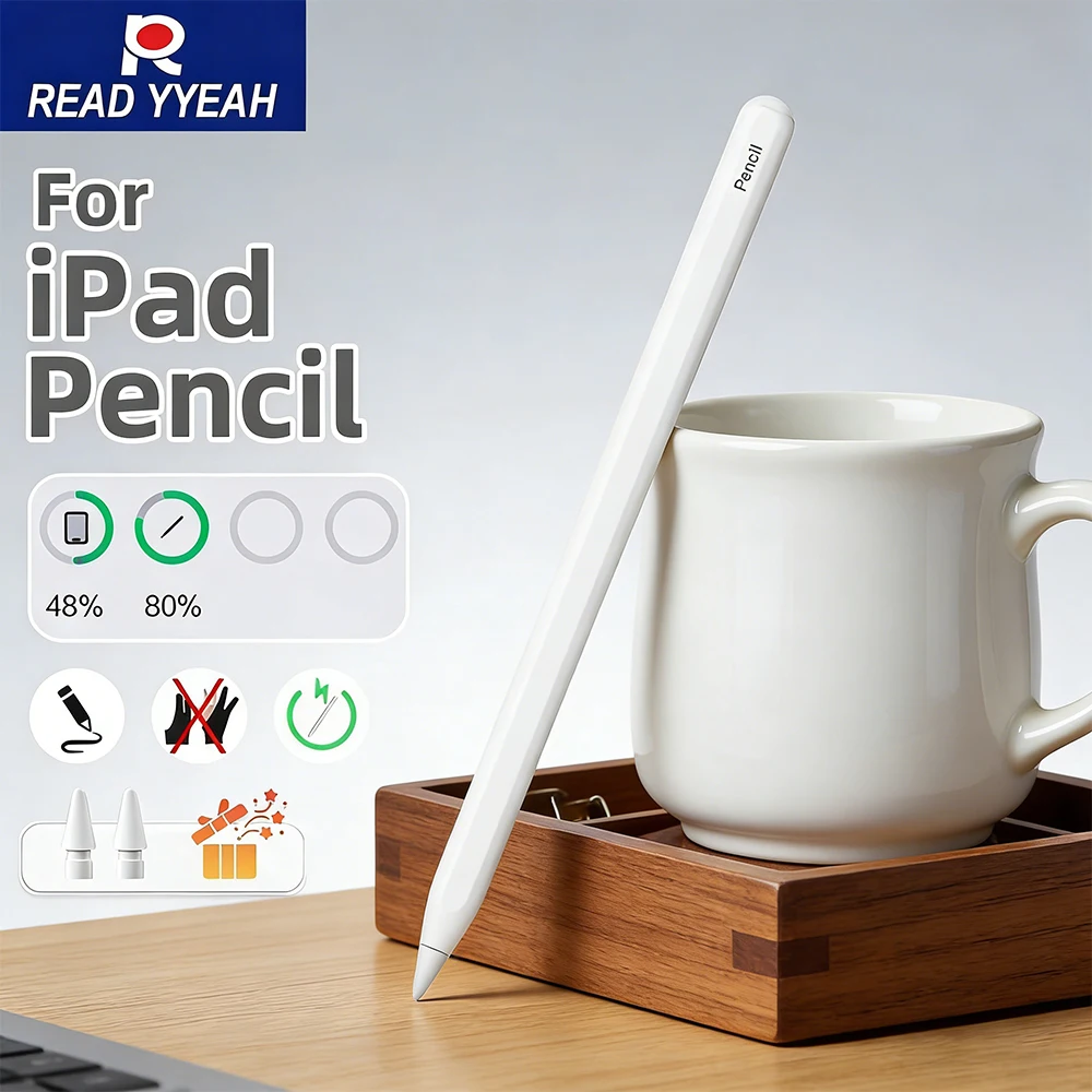 

Стилус EMTRA с функцией предотвращения случайных касаний ладонью, совместимый с Apple Pencil 2, с магнитной беспроводной зарядкой для iPad 11, 13, M2, M3, Pro 12.9, 11, Air 4, 5, Mini 6