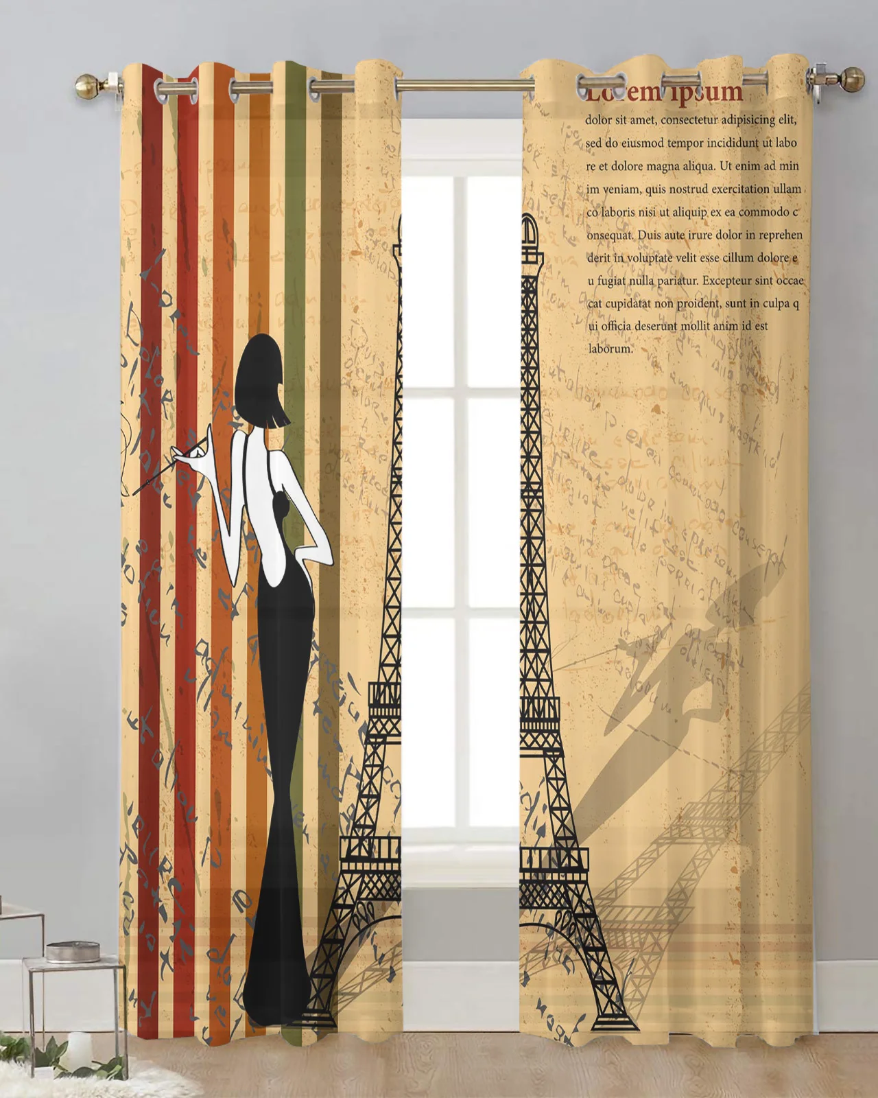 

Eiffel Tower Woman Retro Style Sheer Tulle Curtain Children Bedroom Curtains Living Room Window Treatment Voile Drape