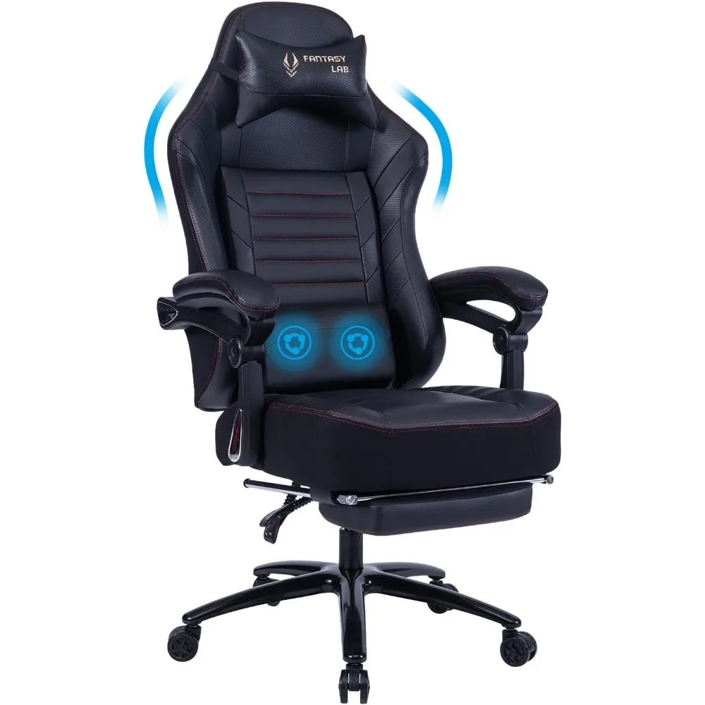 

Big & Tall Gaming Chair with Footrest, 400lb Capacity, Massage Feature, Memory Foam, Adjustable Tilt, High Back Leath