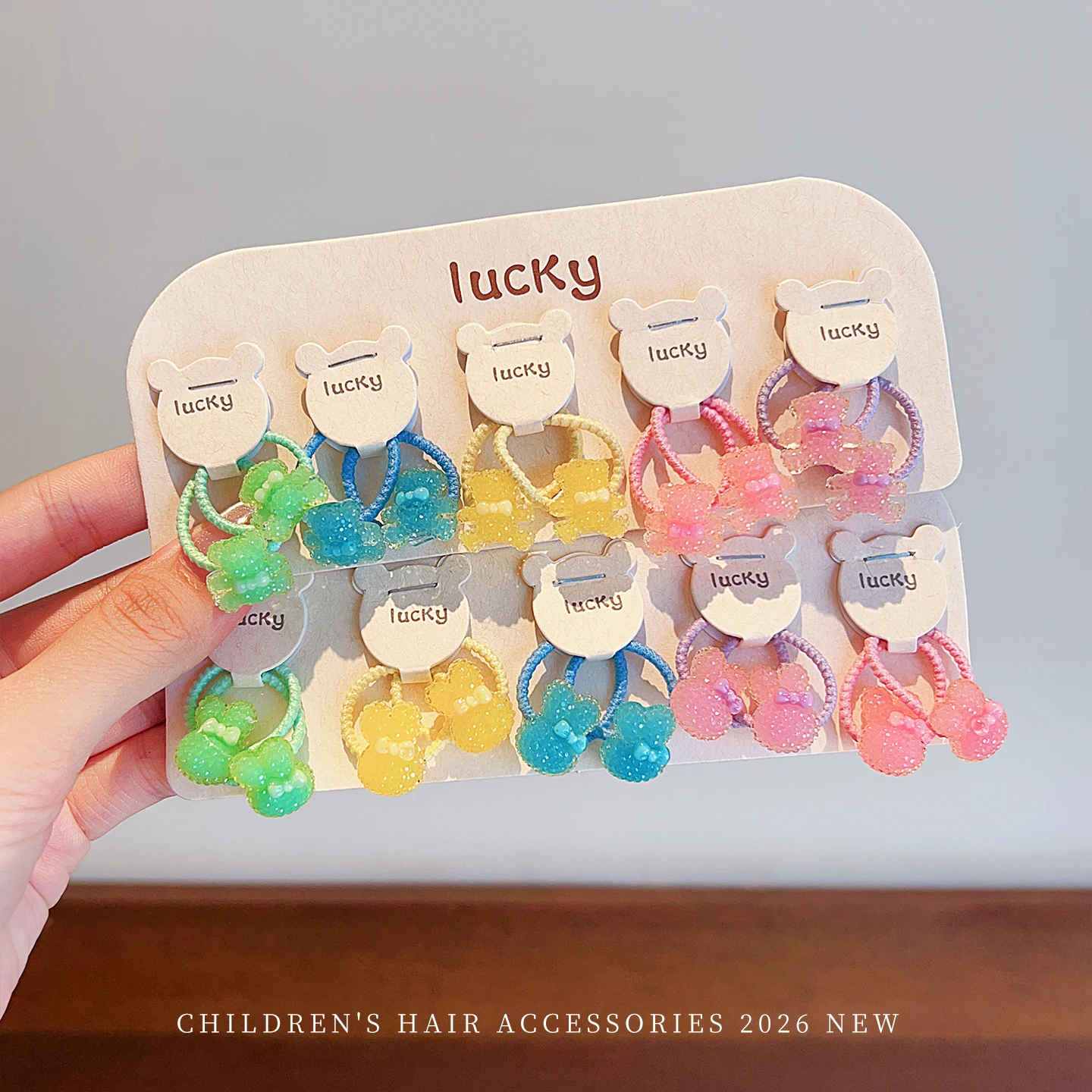 10 Stück/Set Cartoon-Bär Frucht Blume Schmetterling Haargummis Regenbogenfarben Acrylharz Haar-Accessoires für Mädchen Kinder Baby Geschenk – Detail 6