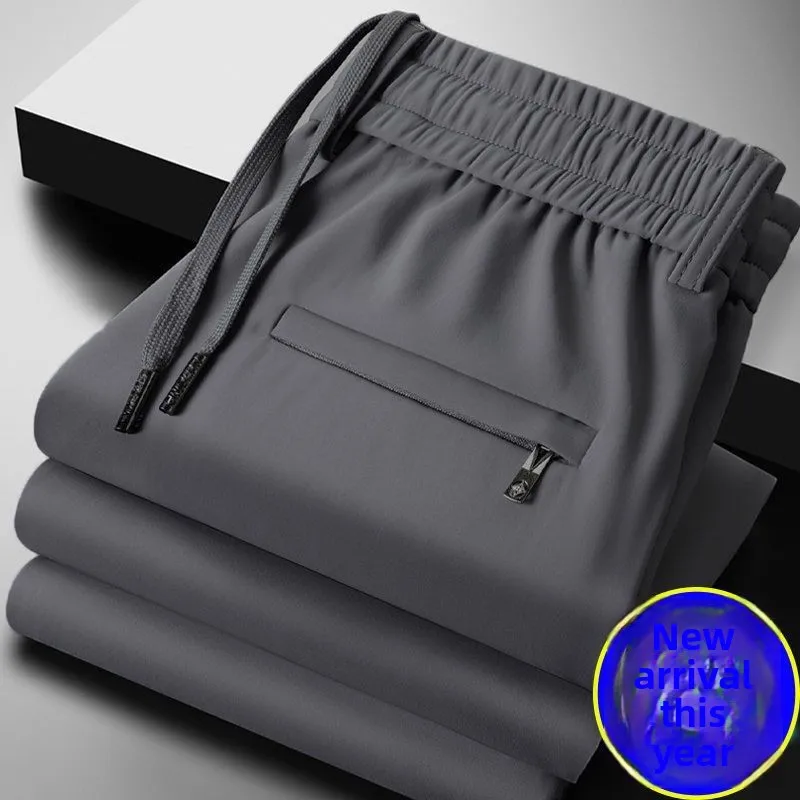 

High-End Summer Ice Silk Elastic Loose Straight Leg Thin Casual Pants Breathable Lightweight Trousers for Young Men